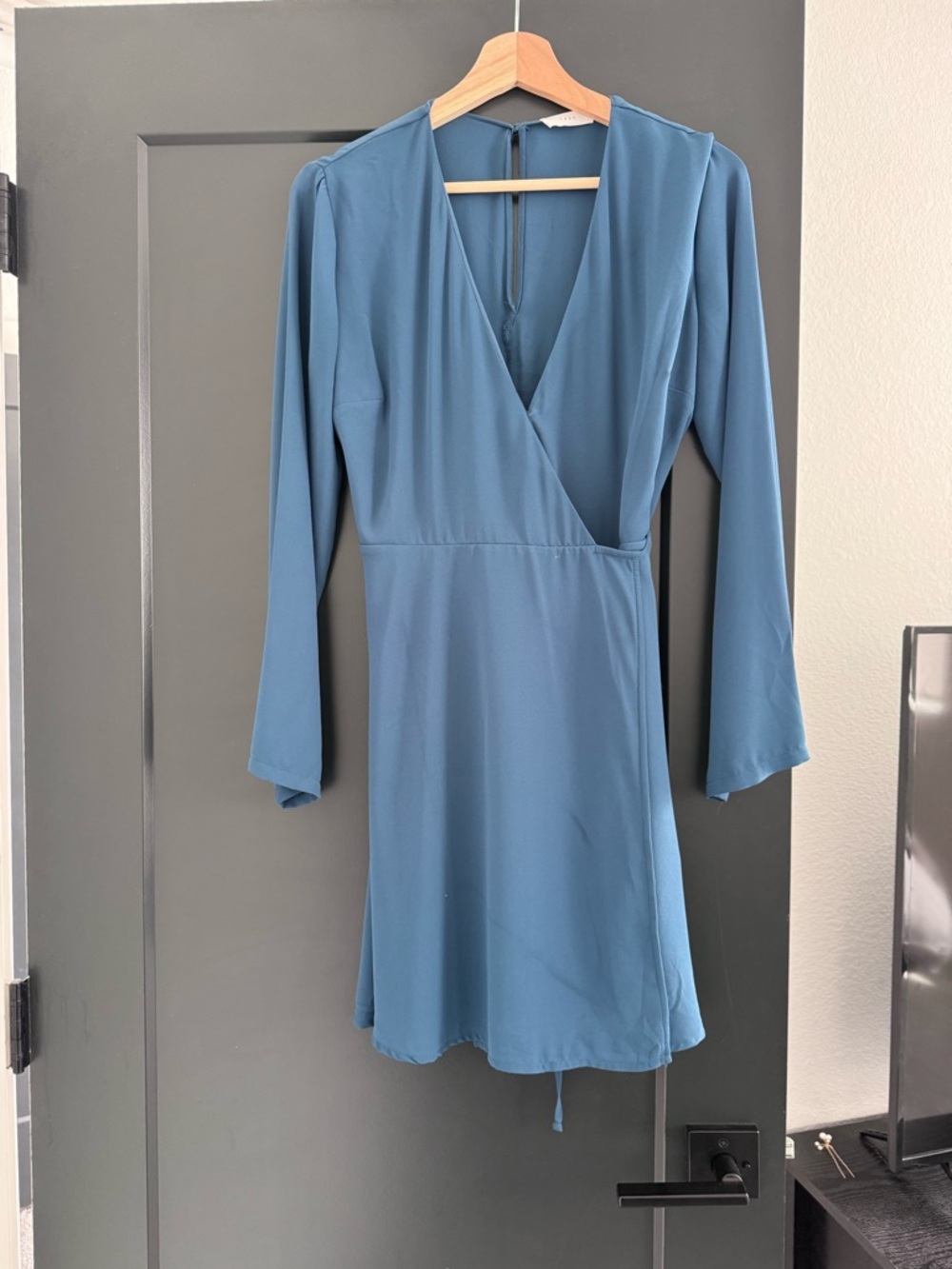 Lush Teal-Blue Long Sleeve Wrap Dress